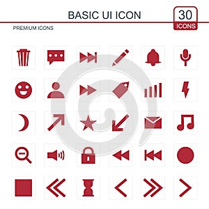 Basic icons set vector red