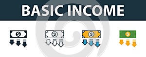 Basic Income icon set. Premium symbol in different styles from fintech technology icons collection. Creative basic income icon