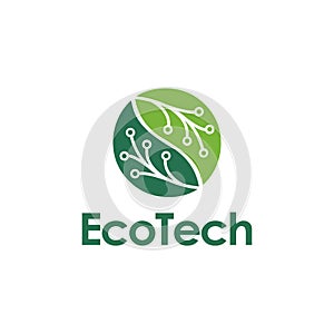 Basic leaf shape with circuit technology logo, simple modern eco tech logo icon vector photo