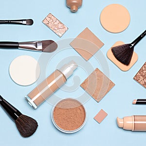 Basic skincare make up products flatlay