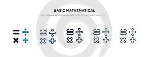 Basic mathematical icon in different style vector illustration. two colored and black basic mathematical vector icons designed in