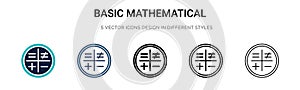 Basic mathematical symbols icon in filled, thin line, outline and stroke style. Vector illustration of two colored and black basic