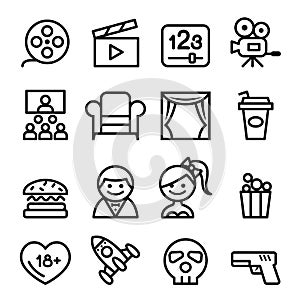 Basic Movies icons set Line icon Vector illustration