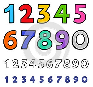 Basic numbers cartoon characters set