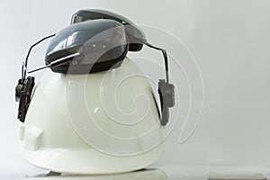 Basic Personal Protective Equipment PPE , glaseses, hand glove, hardhit with ear muff, Working with Safety concept