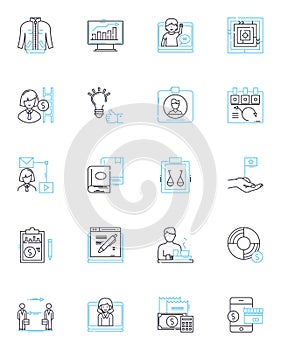 Basic principle linear icons set. Fundamentals, Basics, Essence, Core, Foundation, Basis, Rudiments line vector and