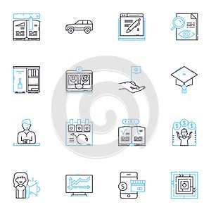 Basic principle linear icons set. Fundamentals, Basics, Essence, Core, Foundation, Basis, Rudiments line vector and photo