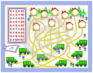 Násobenie stôl podľa 6. napísať čísla v opraviť kruhy. vzdelávacie strana matematika dieťa kniha 