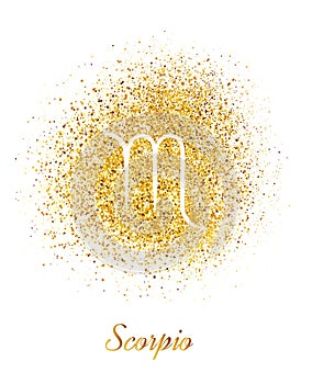 Zodiac sign Scorpio on gold background photo