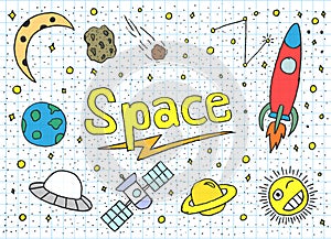 Space doodle set - Vector