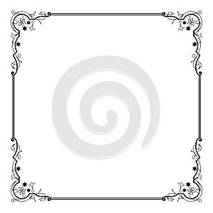 Square black ornate framework. Decorative floral corners.