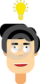 Flat design cartoon face with idea bulb