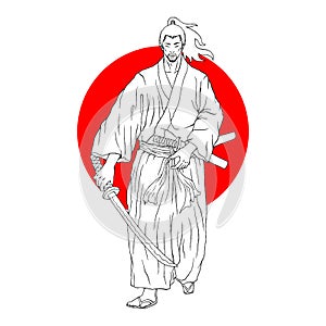 Samurai Warrior Walk while Holding Katana