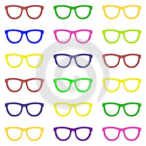 Set of eyeglasses. Seamless pattern with glasses. Vector