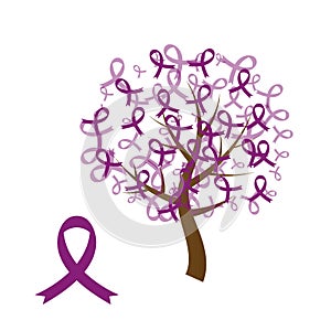 Purple awareness ribbons tree. photo