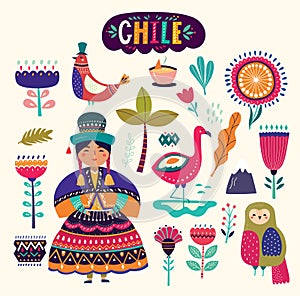 Collection of Chile`s symbols. photo