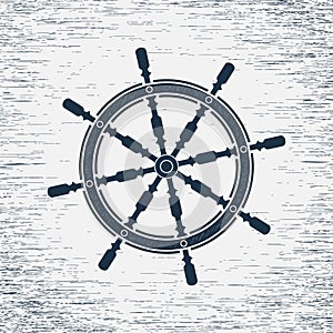 Old vintage ship wheel on grunge background vector