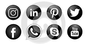 Set of popular social media logos icons Instagram Facebook Twitter Youtube WhatsApp element vector on white background