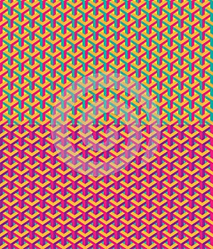 Seamless abstract geometric patterns, saturated colors.