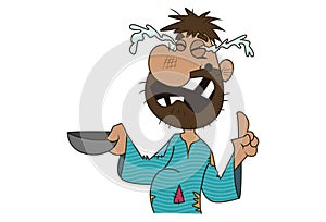 Vector Cartoon Illustration Of Cute Beggar.