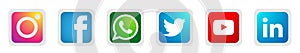 Set of popular social media logos icons Instagram Facebook Twitter Youtube WhatsApp linkedln element vector on white background