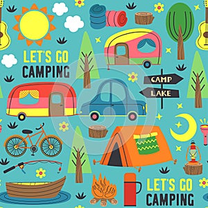 Seamless pattern with summer camping photo