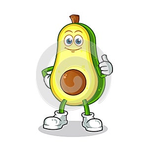 Avocado thumbs up mascot vector cartoon illustration