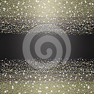 Abstract Bright Golden Glitters Border in Dark Texture Background photo
