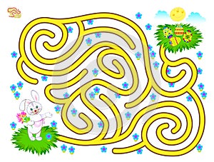 Logic puzzle game with labyrinth for children. Help the rabbit find the way till Easter egg. Printable worksheet. photo