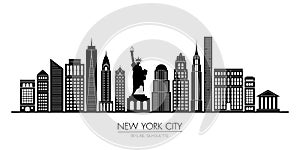 New York city skyline silhouette flat design, vector illustration