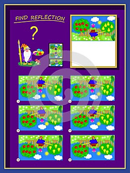 Logic puzzle game for smartest. Help the artist finish the picture, find correct reflection and draw it. photo