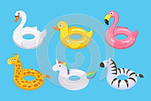 Collection of colorful floats cute kids toys set in different animals