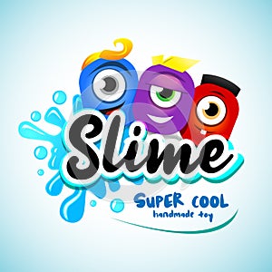 Cartton Slime logo. Cartoon monster slime characters with letters with blots, splashes and smudges. photo