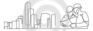 Continuous line drawing engineer building Construction supervision vector illustration simple.industry