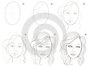 How to create step by step pencil drawing. Page shows how to learn step by step draw fantasy girls portrait. photo