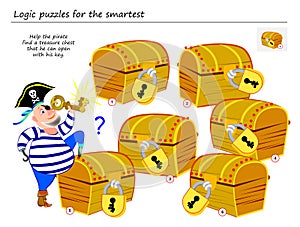 Logic puzzle game for smartest. Help the pirate find a treasure chest that he can open with his key. photo