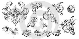 Vintage Baroque Victorian frame border floral ornament  scroll engraved retro pattern tattoo calligraphic vector heraldic photo