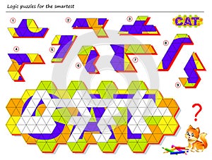 Logic puzzle game for smartest. Need to find the correct places for remaining figures, draw them and read the word. photo