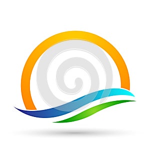 Globe world sun sea wave water wave icon Coast icon tourism holiday summer beach vector designs on white background