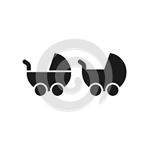 Baby stroller silhouette black vector icon set