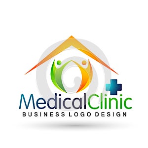 Medical health family care clinic people healthy life care logo design icon on white background