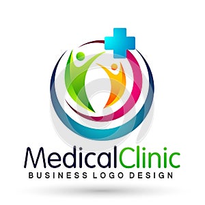 Medical health family care clinic people healthy life care logo design icon on white background