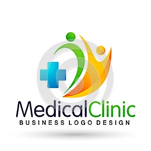 Medical health family care clinic people healthy life care logo design icon on white background