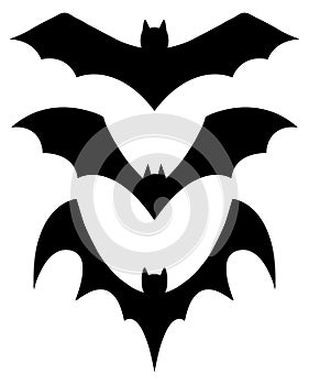Set of 3 black silhouette bats