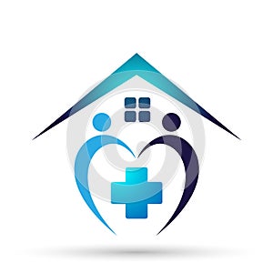 Medical health family care clinic people healthy life care logo design icon on white background