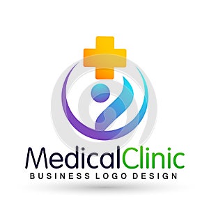 Medical health family care clinic people healthy life care logo design icon on white background