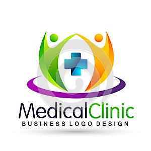 Medical health family care clinic people healthy life care logo design icon on white background