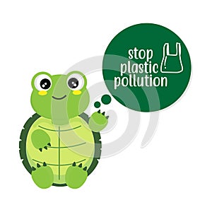 Turtle say no to plastic.  Plastic pollution in ocean environmental problem. photo