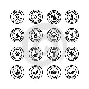 Cosmetics ingredients free circle vector badge label. photo