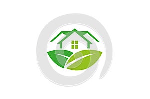 Creative Abstract Farm House Nature Leaves  Logo Design Vector Symbol Illustration